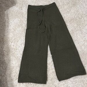 Aerie Olive Green waffle Knit Wide-Leg Pants